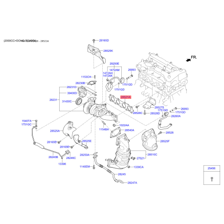 Прокладка выпускного коллектора 28521-2G700 Mobis - 285212G700 - схема с каталога 28521A, KEURPD416 285212G700