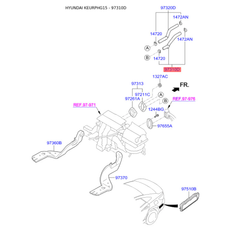 Шланг (патрубок) системи охолодження 97311-3S100 Mobis - 973113S100 - схема з каталогу 97310D, KEURPHG15 973113S100