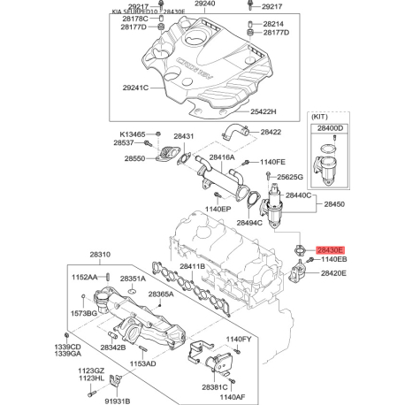 Прокладка клапана рециркуляции ОГ 28430-27410 Mobis - 2843027410 - схема с каталога 28430E, SEURPED10 2843027410