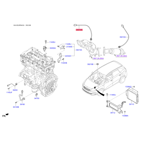 Датчик кислорода (лямбда зонд) 39210-2B410 Mobis - 392102B410 - схема с каталога 39210B, KEURPA416 392102B410