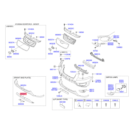 Накладка бампера нижня (губа) 86565-2BAB0 Mobis - 865652BAB0 - схема з каталогу 86565F, KEURPCM10 865652BAB0