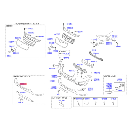 Накладка бампера нижня (губа) 86525-2B700 Mobis - 865252B700 - схема з каталогу 86525H, KEURPCM10 865252B700
