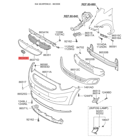 Эмблема радиатора 86320-3E500 Mobis - 863203E500 - схема с каталога 86300K, SEURPDN10 863203E500