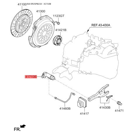 Цилиндр сцепления рабочий 41710-23020 Mobis - 4171023020 - схема с каталога 41710B, KRUSPB216 4171023020