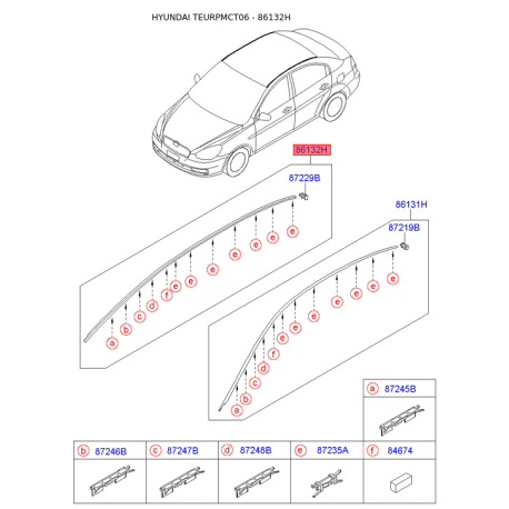 Молдинг даху правий 87241-1E000 Mobis - 872411E000 - схема з каталогу 86132H, TEURPMCT06 872411E000