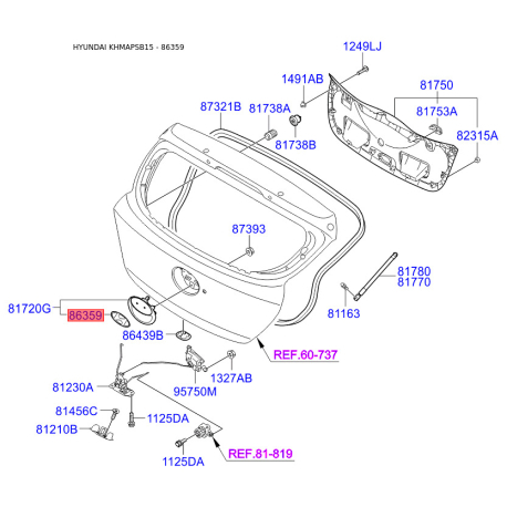 Емблема радіатора 86300-3A000 Mobis - 863003A000 - схема з каталогу 86359, KHMAPSB15 863003A000
