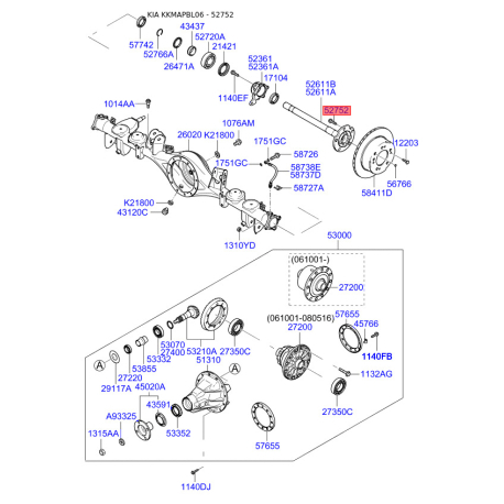 Болт передньої маточини 52321-3E000 Mobis - 523213E000 - схема з каталогу 52752, KKMAPBL06 523213E000