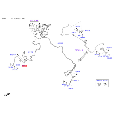 Шланг гальмівний передній правий 58732-C1000 Mobis - 58732C1000 - схема з каталогу 58732, KEURPA818 58732C1000
