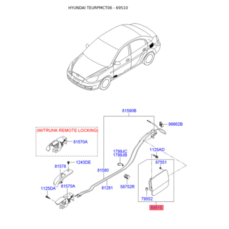 Лючок бензобака 69510-1E001 Mobis - 695101E001 - схема з каталогу 69510, TEURPMCT06 695101E001