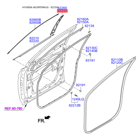 Облицовка / защитная накладка, стекло двери левая 82250-2W000 Mobis - 822502W000 - схема с каталога 82250, AEURPDMA16 822502W000