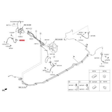 Шланг гальмівний правий 58732-C5000 Mobis - 58732C5000 - схема з каталогу 58732H, AEURPC618 58732C5000
