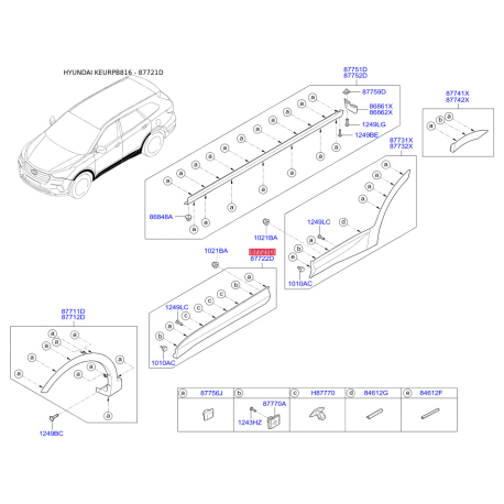 Обшивка порога ліва 87721-B8500GAL Mobis - 87721B8500GAL - схема з каталогу 87721D, KEURPB816 87721B8500GAL