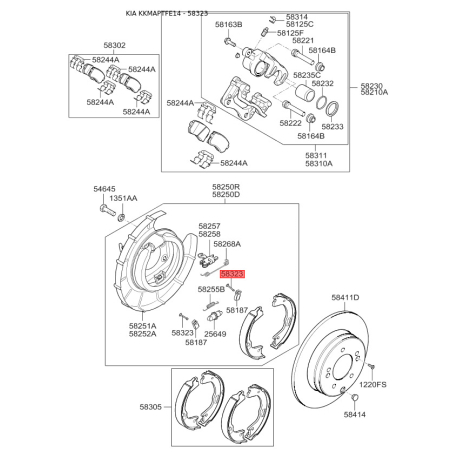 Штифт (солдатик) пружини притискної колодок стоянкового гальма 58323-3K000 Mobis - 583233K000 - схема з каталогу 58323 583233K000