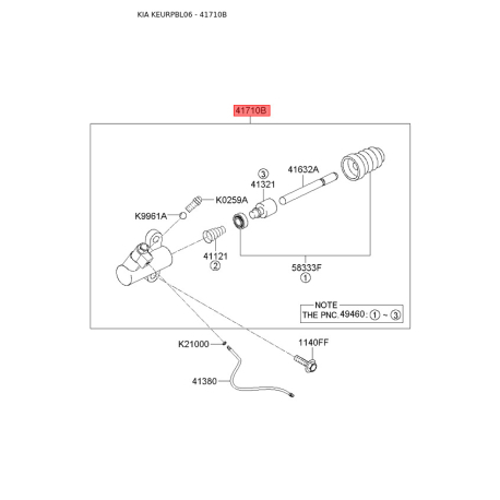 Циліндр зчеплення робочий 41710-3E100 Mobis - 417103E100 - схема з каталогу 41710B, KEURPBL06 417103E100