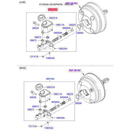 Цилиндр тормозной главный 58510-3K300 Mobis - 585103K300 - схема с каталога 58510A, KEURPNF08 585103K300