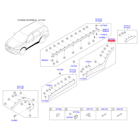 Обшивка порога права 87732-B8500GAL Mobis - 87732B8500GAL - схема з каталогу 87732X, KEURPB816 87732B8500GAL