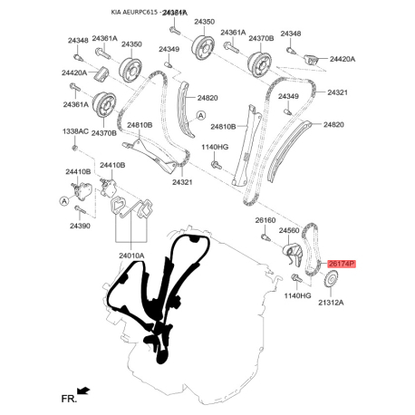 Цепь, привод маслонасоса 24322-3CGE0 Mobis - 243223CGE0 - схема с каталога 26174P, AEURPC615 243223CGE0