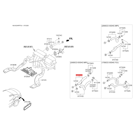 Шланг (патрубок) системи охолодження 97312-2T350 Mobis - 973122T350 - схема з каталогу 97320D, KEURPTF14 973122T350