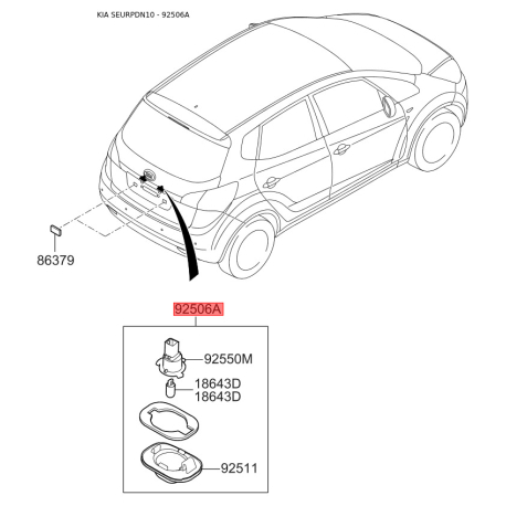 Фонарь освещения номерного знака 92501-1M000 Mobis - 925011M000 - схема с каталога 92506A, SEURPDN10 925011M000