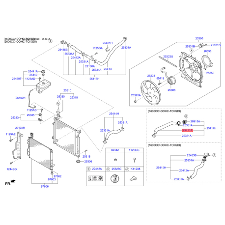 Шланг (патрубок) системы охлаждения 25411-D4000 Mobis - 25411D4000 - схема с каталога 25411A, KEURPD418 25411D4000