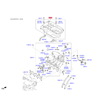 Кришка головки циліндра 29240-2A400 Mobis - 292402A400 - схема з каталогу 29240, KEURPTC05 292402A400