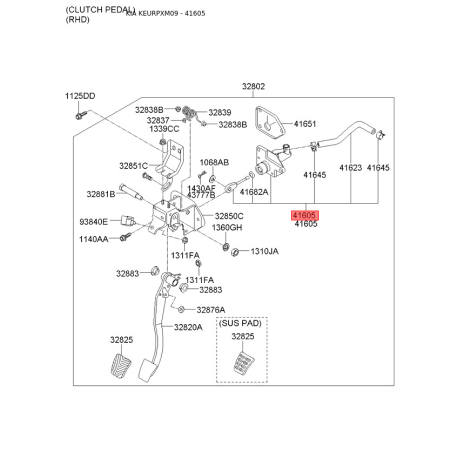 Циліндр зчеплення головний 41605-2P100 Mobis - 416052P100 - схема з каталогу 41605, KEURPXM09 416052P100