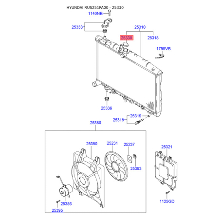 Крышка расширительного бачка 25330-25000 Mobis - 2533025000 - схема с каталога 25330, RUS251PA00 2533025000