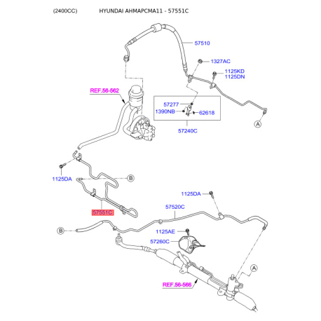 Гідравлічний шланг, кермо 57540-2B100 Mobis - 575402B100 - схема з каталогу 57551C, AHMAPCMA11 575402B100