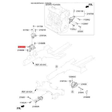 Подушка двигателя 21810-D4320 Mobis - 21810D4320 - схема с каталога 21810A, KEURPD416 21810D4320