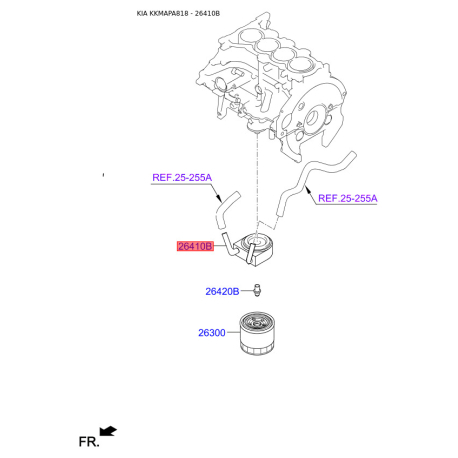 Радіатор масляний 26410-2E010 Mobis - 264102E010 - схема з каталогу 26410B, KKMAPA818 264102E010
