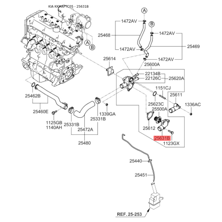 Корпус термостату 25631-26870 Mobis - 2563126870 - схема з каталогу 25631B, KKMAPTC05 2563126870