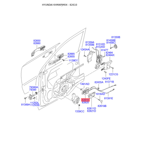 Ручка дверей, внутрішнє обладнання ліва 82610-2E000WK Mobis - 826102E000WK - схема з каталогу 82610, KHMAPJM04 826102E000WK
