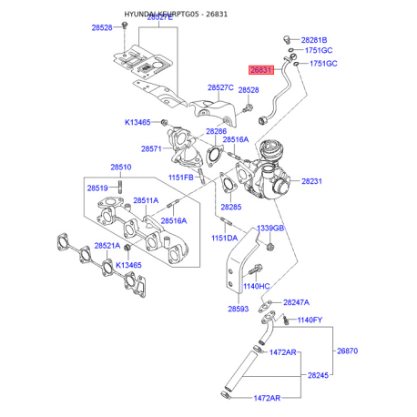 Маслозаборник мотора 28240-27800 Mobis - 2824027800 - схема с каталога 26831, KEURPTG05 2824027800