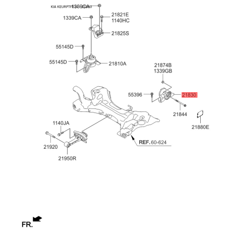 Подушка двигателя 21830-4R000 Mobis - 218304R000 - схема с каталога 21830, KEURPTFE14 218304R000