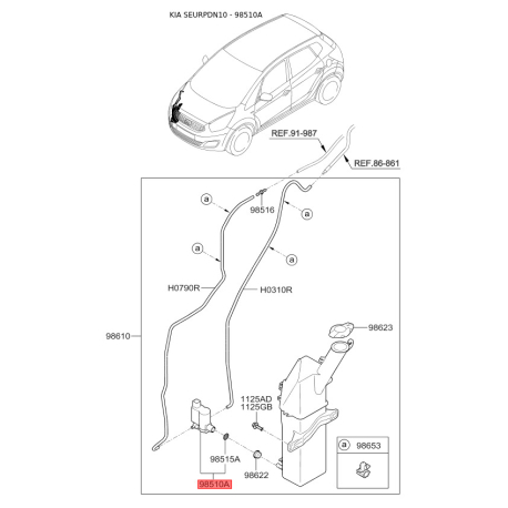 Насос бачка омывателя 98510-2L100 Mobis - 985102L100 - схема с каталога 98510A, SEURPDN10 985102L100