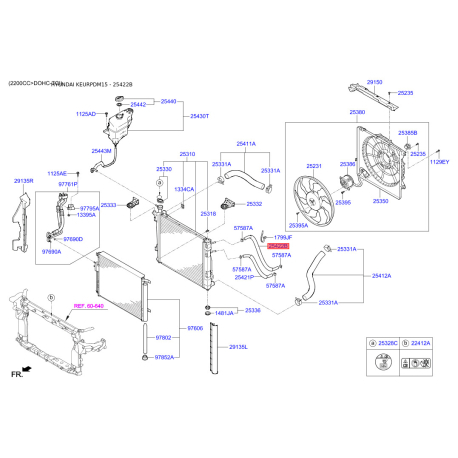 Шланг (патрубок) системы охлаждения 25422-2W000 Mobis - 254222W000 - схема с каталога 25422B, KEURPDM15 254222W000