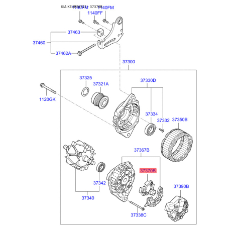 Регулятор генератора 37370-2B250 Mobis - 373702B250 - схема с каталога 37370B, KEURPA712 373702B250