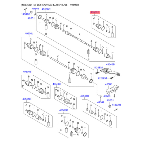 Чохол півосі (пильник) приводного валу правий 49606-2HA00 Mobis - 496062HA00 - схема з каталогу 49506R, KEURPHD06 496062HA00