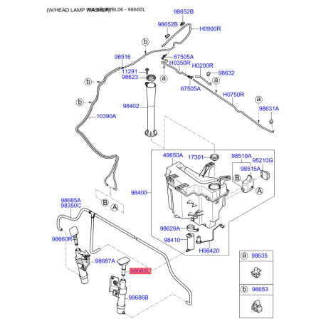 Распылитель воды для чистки, система очистки окон левый 98460-3E500 Mobis - 984603E500 - схема с каталога 98660L, KEURPBL06 984603E500