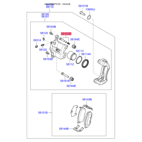 Направляющая (палец) суппорта 58162-1G000 Mobis - 581621G000 - схема с каталога 58162B, KKMAPTC05 581621G000
