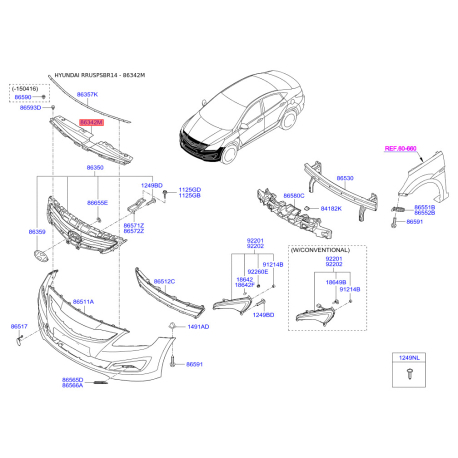 Кронштейн, буфер верхній 86362-4L500 Mobis - 863624L500 - схема з каталогу 86342M, RRUSPSBR14 863624L500