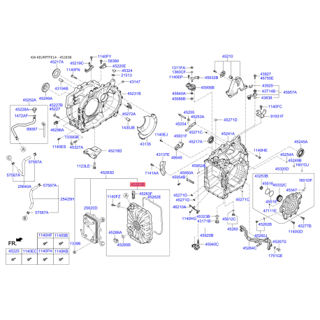 Фланцевая крышка, автоматическая коробка передач 45280-3D101 Mobis - 452803D101 - схема с каталога 45283B, KEURPTFE14 452803D101
