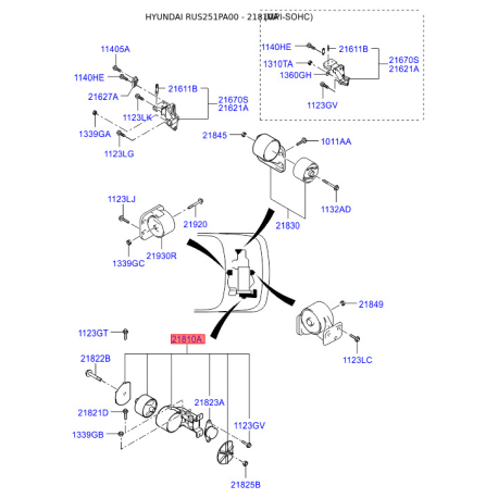 Подушка двигателя 21810-25010 Mobis - 2181025010 - схема с каталога 21810A, RUS251PA00 2181025010