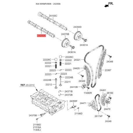 Розподільний вал 24200-25000 Mobis - 2420025000 - схема з каталогу 24200A, KKMAPUN06 2420025000