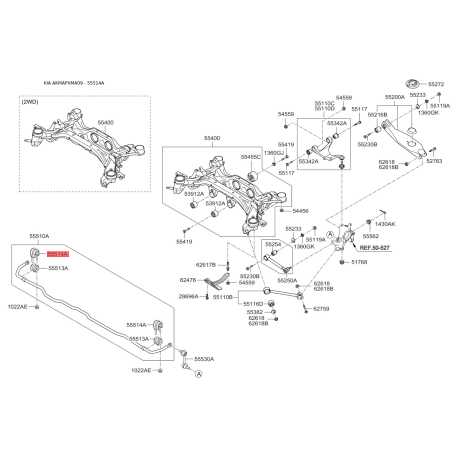 Кронштейн заднего стабилизатора левый 55516-2P000 Mobis - 555162P000 - схема с каталога 55514A, AKMAPXMA09 555162P000