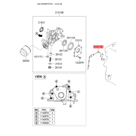 Прокладка, масляный насос 21411-26011 Mobis - 2141126011 - схема с каталога 21411B, KKMAPTC05 2141126011