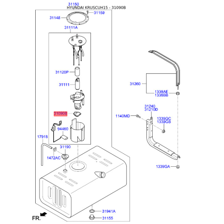Прокладка датчик рівня палива S3109-02B900 Mobis - S310902B900 - схема з каталогу 31090B, KRUSCUH15 S310902B900