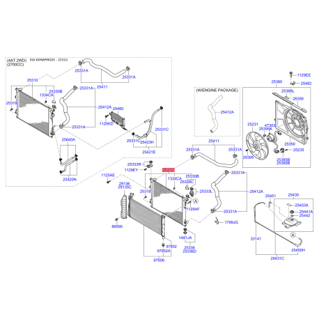 Радиатор охлаждения двигателя 25310-3K190 Mobis - 253103K190 - схема с каталога 25310, KKMAPMG05 253103K190