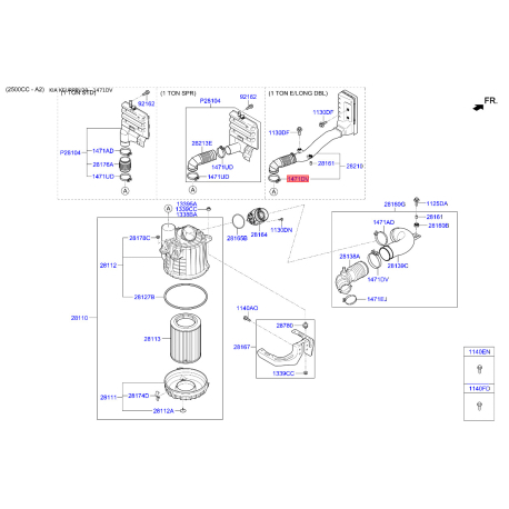 Хомут, воздушный шланг компрессора 14711-93006B Mobis - 1471193006B - схема с каталога 1471DV, KEURPPU20 1471193006B