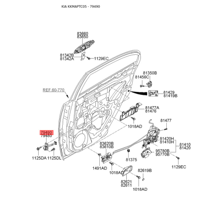 Фіксатор дверей правий 79490-1G000 Mobis - 794901G000 - схема з каталогу 79490, KKMAPTC05 794901G000